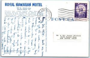 DAYTONA BEACH, FL  Roadside  ROYAL HAWAIIAN MOTEL  Polynesian 1958  Postcard