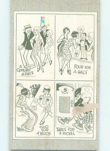 Pre-Linen risque arcade card SEXY GIRLS ON TWO OF FOUR PANELS HJ3100