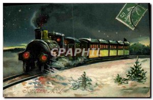 Postcard Old Train Merry Christmas