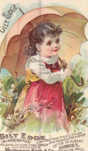 Victorian Trade Card - Gilt Edge Ladies Shoe Dressing - Girl with Umbrella