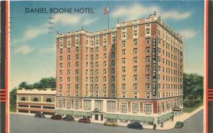Autos Daniel Boone Hotel 1940 Roadside West Virginia linen Mid West 5483 Flag