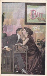 Romantic Couple Kissing But Who Won 1910