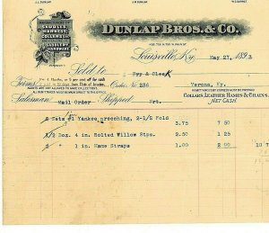 1893 Work Order by Dunlap Bros. & Co. in Louisville, KY. Horse Riding Supplies.