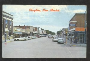 CLAYTON NEW MEXICO DOWNTOWN STREET SCENE NM 1960's CARS VINTAGE POSTCARD