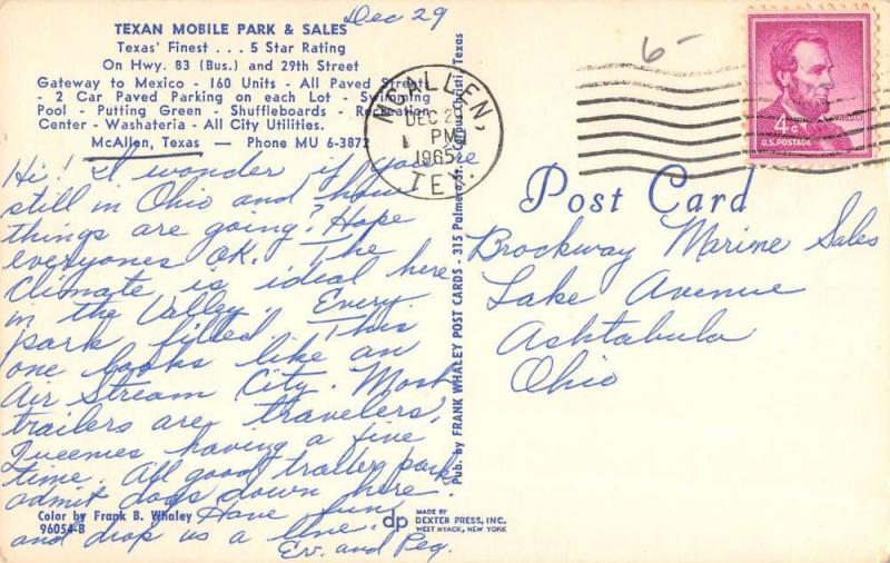 McAllen Texas Mobile Park And Sales Multiview Vintage Postcard K39909