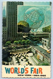 New York City New York NY Postcard Worlds Fair Unisphere Theme Rockfeller c1960