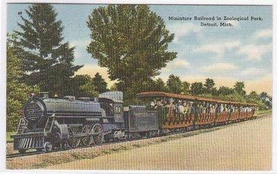 Miniature Railroad Steam Train Detroit Michigan linen postcard