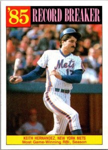 1986 Topps Baseball Card '85 Record Breaker Keith Hernandez Mets sk10663