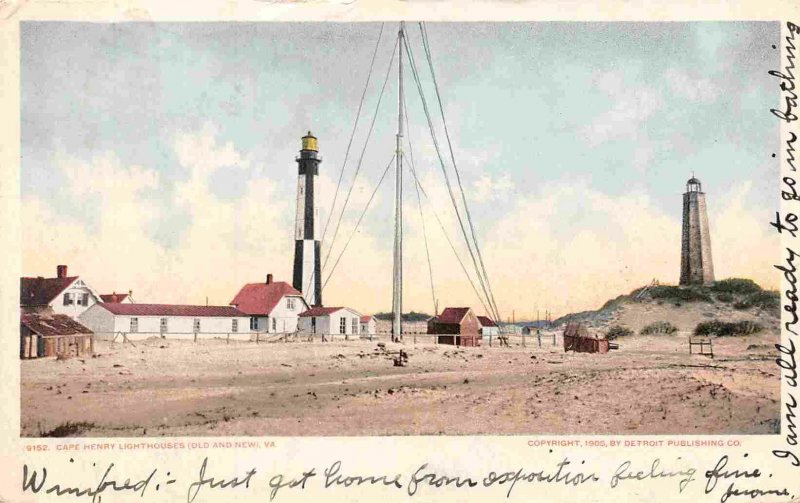 Cape Henry Lighthouses Old & New Virginia Beach VA 1907 postcard