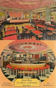 Colorful Split View Linen Postcard; Hotel Dixie NYC Circle Bar & Plantation Room