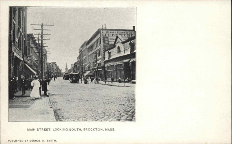 BROCKTON MA Main Street Scene TROLLEYS STREETCARS c1905 Postcard