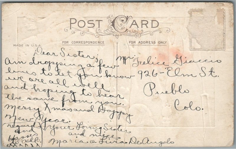 CHRISTMAS MAY SANTA FILL YOUR STOCKING FULL ANTIQUE POSTCARD