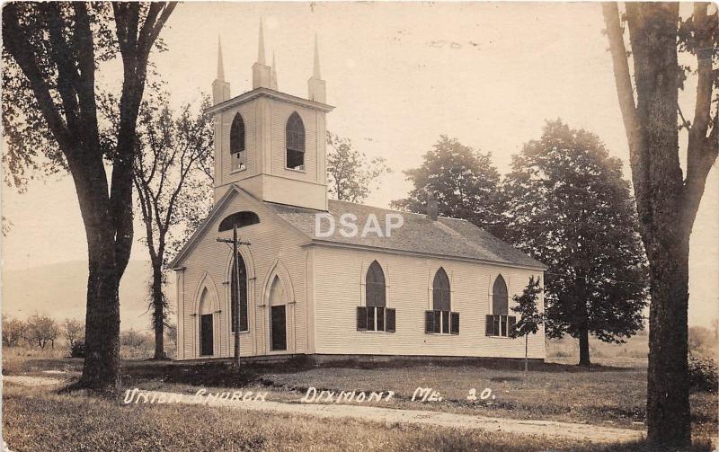 <A14> MAINE Me Real Photo RPPC Postcard c1920 DIXMONT Union Church Building 