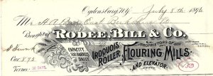 1896 RODEE, BILL & CO OGDENSBURG NY IROQUOIS ROLLER FLOUR MILLS INVOICE Z2735