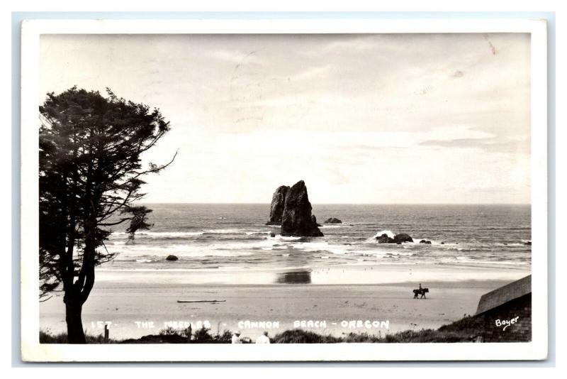 Postcard The Needles, Cannon Beach, OR 1949 RPPC I21