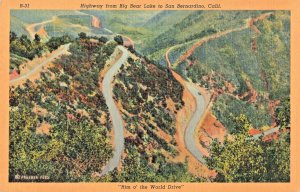 Postcard CA San Bernardino California-Rim O' the World Drive-Vintage Linen  C9