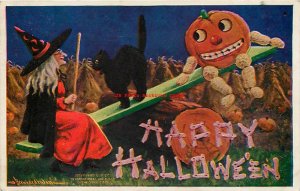 265409-Halloween, IAP 1908 No IAP02-5, Bernhardt Wall, Witch & JOL on See Saw