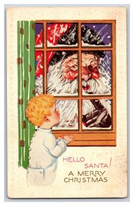 Enormous Santa Claus Tries To Silence Insolent Child in Window DB Postcard R10