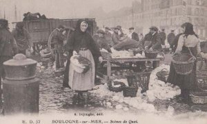 Fish Fishing Lady Fishermen Markets Boulogne Antique French France Postcard