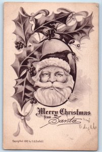 1909 Christmas Santa Claus Holly Berries Mistletoe Signed St. Paul MN Postcard
