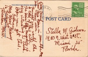 Vtg Massachusetts MA Taunton Green Street View 1940s Old Linen Postcard