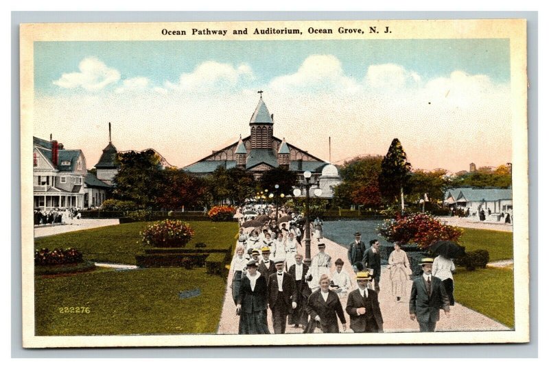 Vintage 1930's Colored Photo Postcard Ocean Pathway Auditorium Ocean Grove NJ