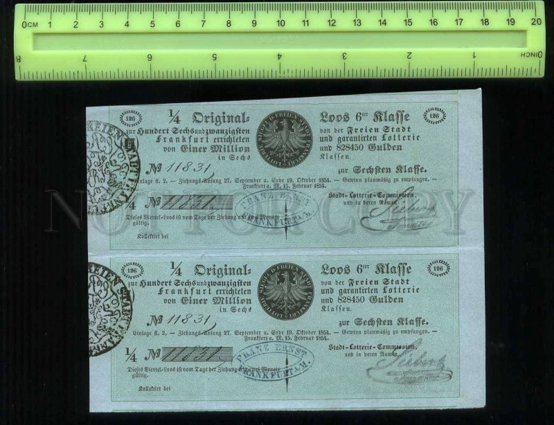 255277 GERMANY FRANKFURT City lottery loan ticket 1854 year