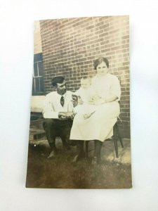 Vintage Postcard Picture of Family Man Women and Baby Black & White