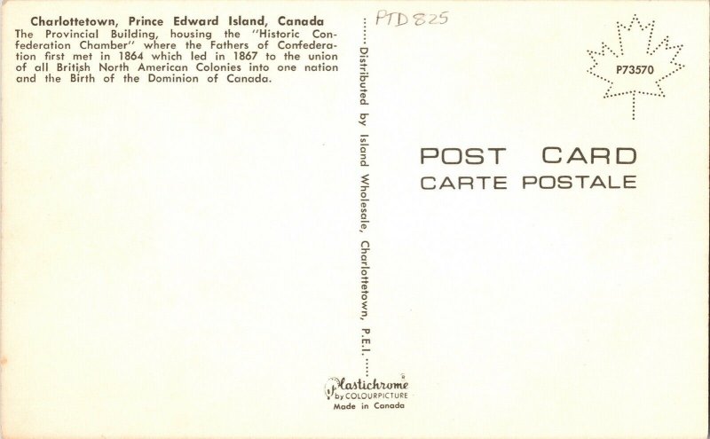 Charlottetown Prince Edward Island Canada Provincial Building Postcard Unposted 