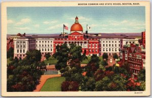 Boston Massachusetts MA, Boston Common & State House Building, Vintage Postcard