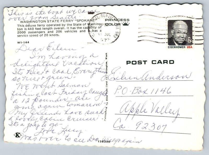 1975  Washington State Ferry   Spokane    Postcard