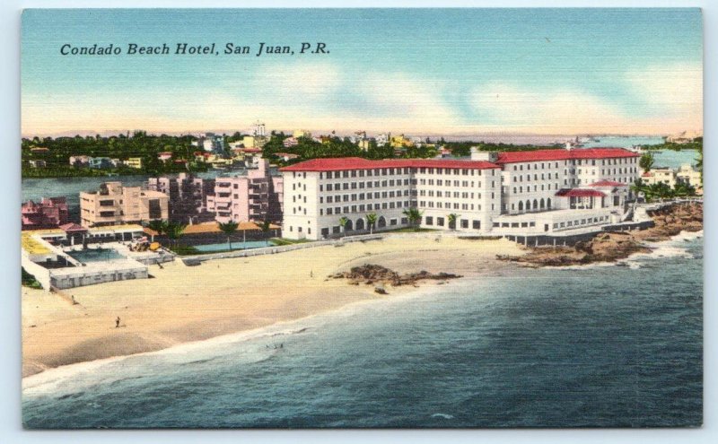 SAN JUAN, PR PUERTO RICO ~ CONDADO BEACH HOTEL  c1940s Linen  Postcard