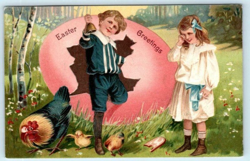 EASTER GREETINGS Embossed CHILDREN Egg Hatching 1907 UDB  Postcard 