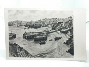 Newquay Harbour and Coves Vintage Art Painting Postcard by Kathleen Laurie