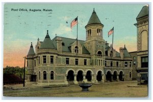 1913 Post Office Building Scene Street Augusta Maine ME Posted Antique Postcard