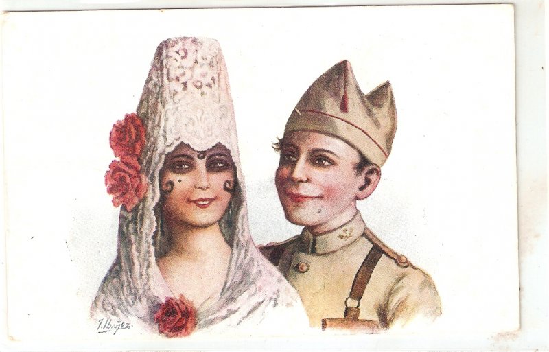 J. Ibañez. Manola and soldier Nice Spanish postcard 1920s