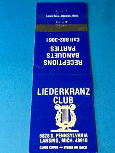 Vintage Matchbook Cover Liederkranz Club Lansing, Michigan MB164