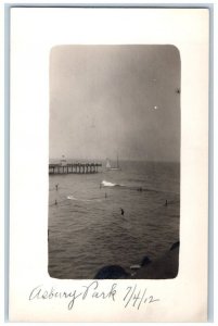 1912 Sailboat Dock Ocean Scene Asbury Park New Jersey NJ RPPC Photo Postcard 