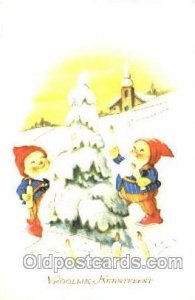 Gnomes, Elves, writing on back light internal indentation in card, postal used