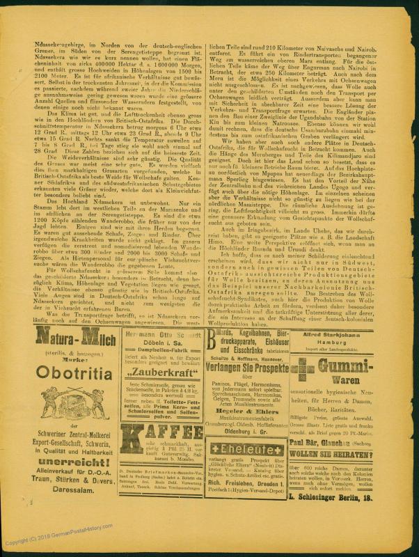 Germany 1910 E Africa Deutsche Ost-Afrika Usambara Post Complete Newspaper 73337