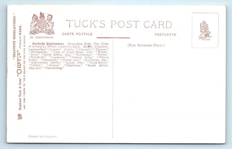 SCOTLAND, United Kingdom ~ Seaforth Highlanders PIPE MAJOR  c1910s Tuck Postcard