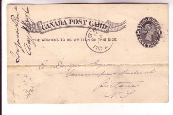 Victoria Postal Stationery, Fergusons Point NB Split Ring, Pictou NS 1896