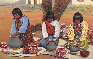 Pueblo Indian women making pottery Indian Writing on Back 