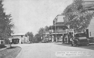 ROUTES 411 & 220 MONROETON PENNSYLVANIA GAS STATIONS DEXTER PRESS POSTCARD 1940s