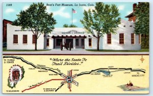 LA JUNTA, CO Colorado ~ BENT'S FORT MUSEUM w/Map Otero County c1950s Postcard