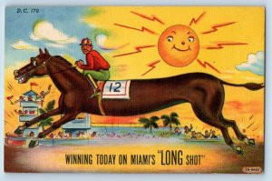 Horseracing Postcard Winning Today On Miami's Long Shot Anthropomorphic Sun