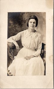 Naturally Pretty Young Woman Seated Studio Real Photo c1915 Postcard Y9