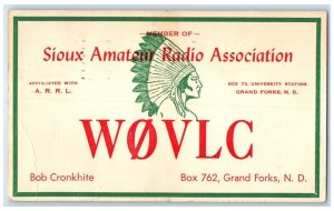 1956 Ham Radio QSL Indian WOLVG Devil Lake Minnesota MN Posted Vintage Postcard