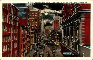 Postcard PA Pittsburgh Street-View Liberty Avenue East Streetcars C.1920 M11