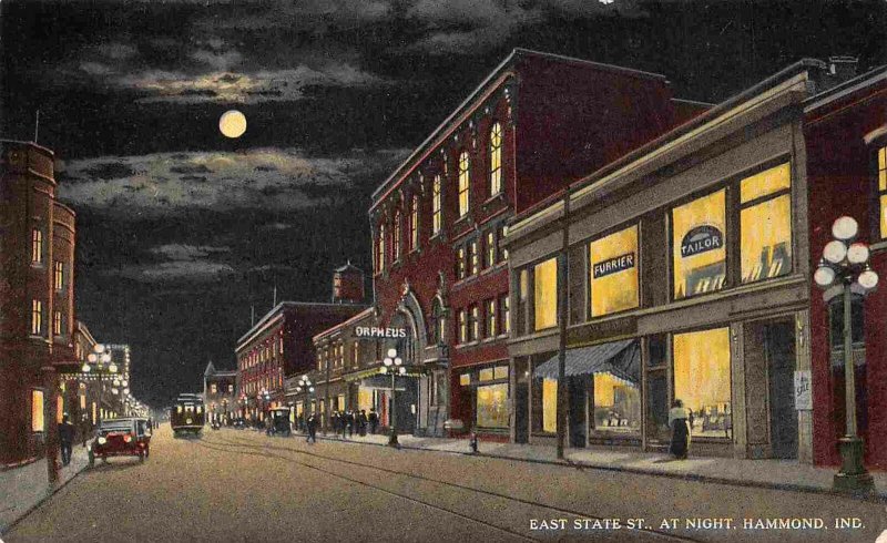 East State Street at Night Moonlight Hammond Indiana 1910c postcard